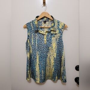 Jamie Sadock Blue and Yellow Patterned Sleeveless Blouse
